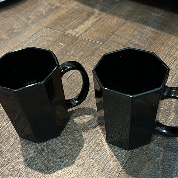 Arcoroc France Octime Black Octagonal Glass Dinnerware - Mugs 4 Set - Picture 3 of 7